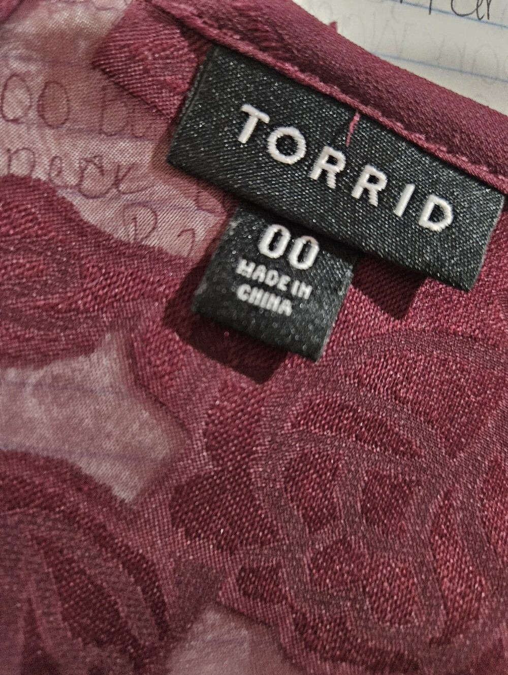 Torrid Size 00 (Large) Burgundy Floral Lace Sheer Short Sleeve Blouse - Picture 6 of 6